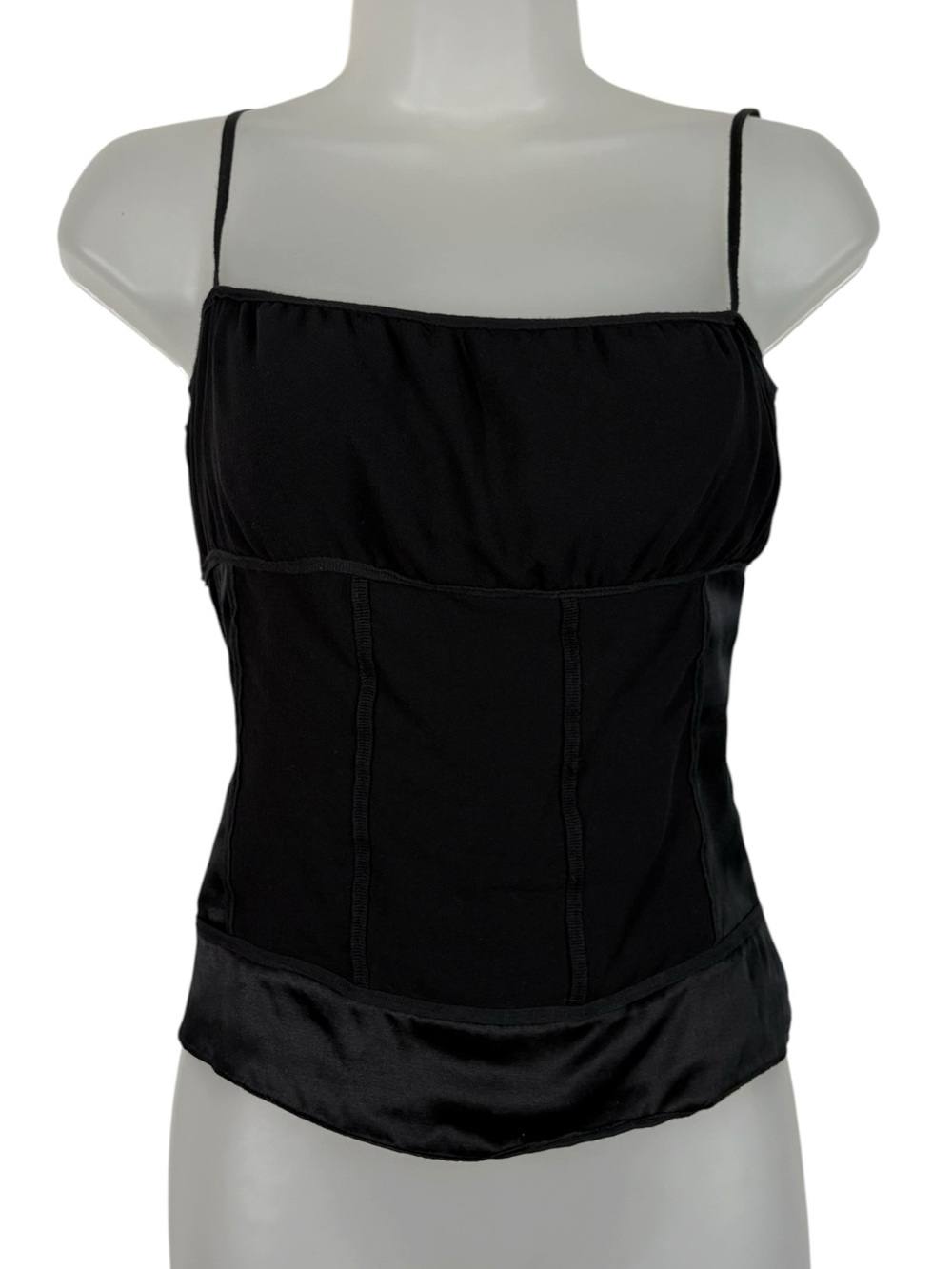 Vintage Y2K DNKY Black Silk Milkmaid Chest Corset Boned Body Tank Top Gothic 6